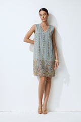 Casual Crush Blue Sequin Embroidered V-Neck Mini Dress