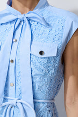 Sweet Glow Blue Bow Neck Cap Sleeve Lace Maxi Dress
