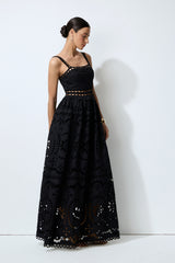 Messy Love Black Eyelet Embroidery Sleeveless Maxi Dress