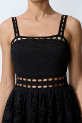 Messy Love Black Eyelet Embroidery Sleeveless Maxi Dress