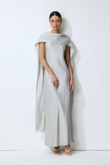 Moonlit Charm Grey Satin Cape & Sleeveless Maxi Dress Set