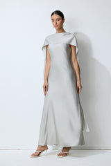 Moonlit Charm Grey Satin Cape & Sleeveless Maxi Dress Set
