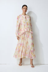 Always Yours Apricot Floral Print Lantern Sleeve Chiffon Maxi Dress