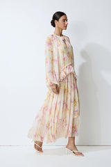 Always Yours Apricot Floral Print Lantern Sleeve Chiffon Maxi Dress