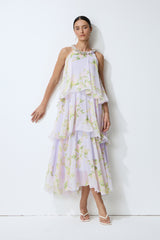 Collected Memories Purple Floral Print Layered Ruffle Maxi Dress
