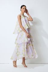 Collected Memories Purple Floral Print Layered Ruffle Maxi Dress