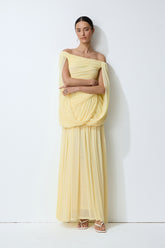 Slow Dance Yellow Off-Shoulder Draped Maxi Dress
