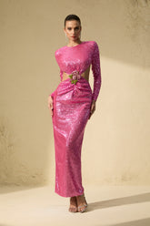 Definite Glamour Pink Sequined Cutout Maxi Dress
