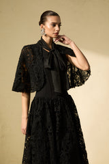 Glamorous Disposition Black Floral Lace Cape Maxi Dress