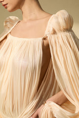 Romance Dreamer Beige Puff Sleeve Ruffle Hem Mini Dress