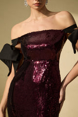My Feels Burgundy Sequin Off Shoulder Maxi Dress