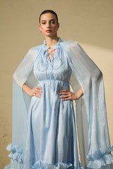 Shirley Blue Cape-effect Ruffled Midi Dress
