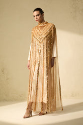 Shining Luxury Gold Chevron Sequin Tulle Maxi Dress