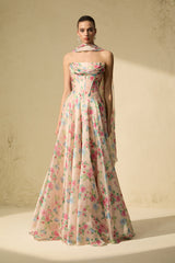 Most Beautiful Day Multi Floral Print Corset Maxi Dress