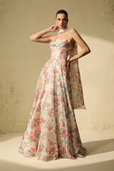 Most Beautiful Day Multi Floral Print Corset Maxi Dress
