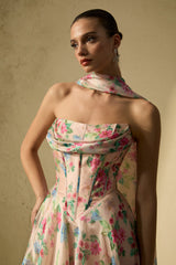 Most Beautiful Day Multi Floral Print Corset Maxi Dress