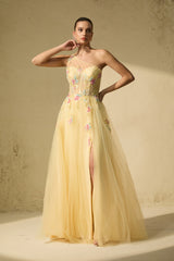 Glamorous Sweetie Yellow One-Shoulder Floral Embroidered Maxi Dress