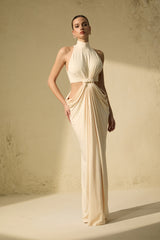 Her Signature Style Beige High Neck Twist Maxi Dress