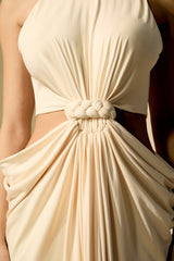Her Signature Style Beige High Neck Twist Maxi Dress