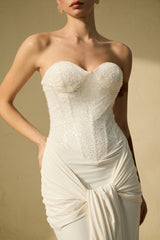 Modern Art White Corset Bodice Knot Maxi Dress