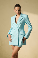 Sharp Silhouette Blue Double-Breasted Blazer Mini Dress with Shorts
