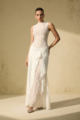Unforgettable Night White Floral Lace Sleeveless Maxi Dress