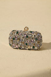 Crystal Embellished Satin Box Clutch Purse