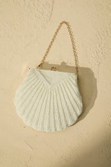 Woven Pearl Embellished Seashell Handbag