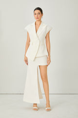 Always Eye-Catching White Lapel Vest Top & Asymmetric Skirt Set