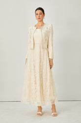 Perfectly Captivating Beige Paisley Embroidery Jacket & Dress Set