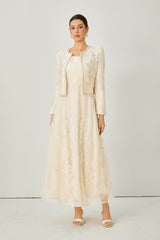 Perfectly Captivating Beige Paisley Embroidery Jacket & Dress Set