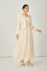 Perfectly Captivating Beige Paisley Embroidery Jacket & Dress Set