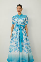 Lost In Your Eyes Blue Short Sleeve Floral Print Maxi Dress