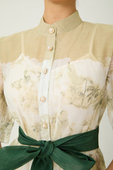 Picturesque Moments Green Floral Print Belted Maxi Dress