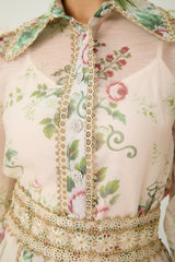 Lovable Spirit Multi Floral Print Shirt & Lace Trim Mini Skirt Set