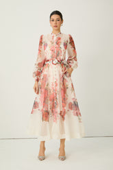 Lady Exclusive Pink Floral Print Semi-sheer Maxi Dress