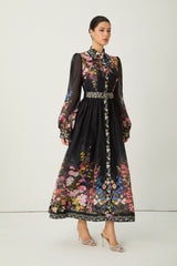 Special Moment Black Floral Print Long Sleeve Maxi Dress