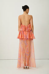 Sweet Sophistication Coral Abstract Print Halter Maxi Dress