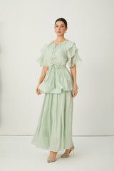 Vibes On Point Green Ruffle Sleeve Tie Neck Maxi Dress