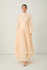 Divine Beauty Apricot High Neck Pleated Maxi Dress