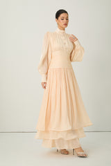 Divine Beauty Apricot High Neck Pleated Maxi Dress
