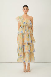 Favorite Icon Yellow Floral Print One Shoulder Maxi Dress