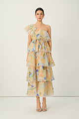 Favorite Icon Yellow Floral Print One Shoulder Maxi Dress