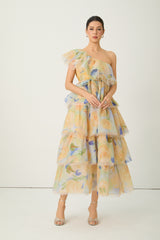 Favorite Icon Yellow Floral Print One Shoulder Maxi Dress