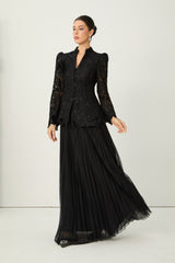 Adoring Me Black Lace Flower Top & Pleated Skirt Set