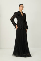 Adoring Me Black Lace Flower Top & Pleated Skirt Set