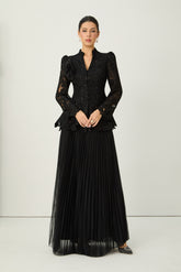 Adoring Me Black Lace Flower Top & Pleated Skirt Set