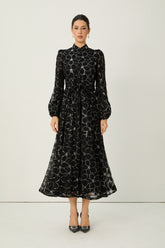 Charming Event Black Sequin Floral Embroidered Maxi Dress