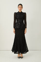 Romance Language Black Floral Embroidered Sequin Jacket & Skirt Set