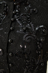 Romance Language Black Floral Embroidered Sequin Jacket & Skirt Set